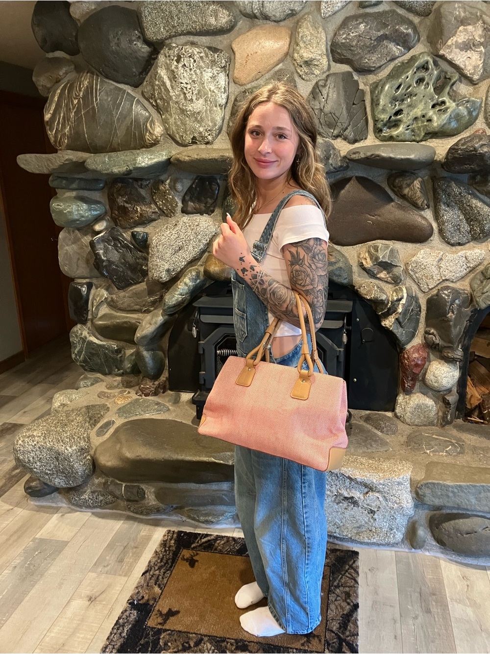 Burberry Pink Canvas Tote with Tan Leather Trim